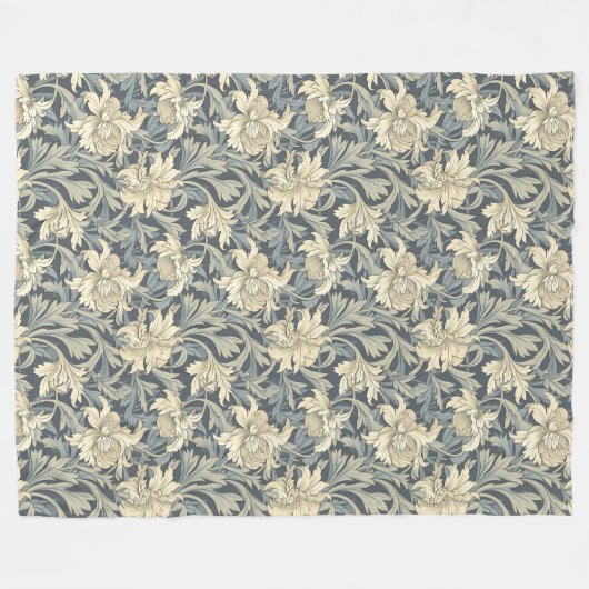 Elegant William Morris Pattern Pastellgrün Elfenbe Fleecedecke (Vorderseite (Horizontal))
