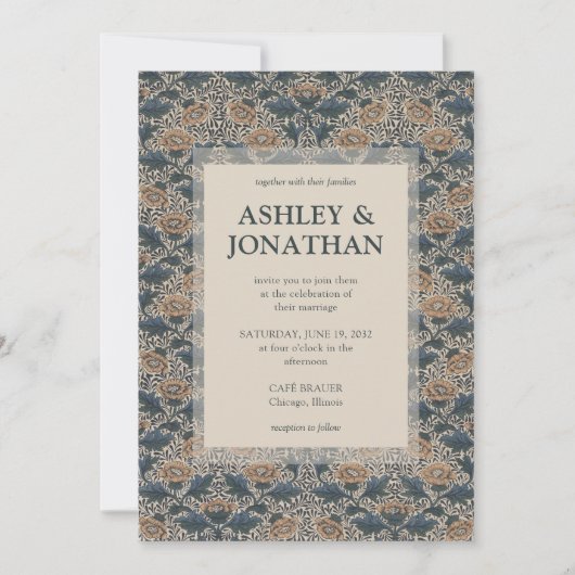 Elegant William Morris Peony Pattern Wedding Einladung (Vorderseite)