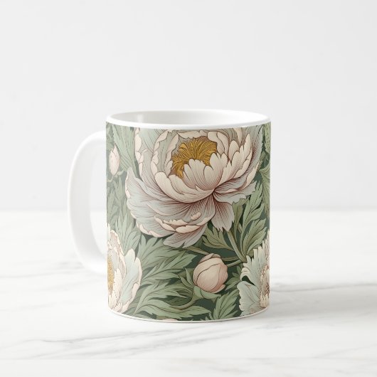 Elegant William Morris Style Peony Blume Tasse (Vorderseite Links)