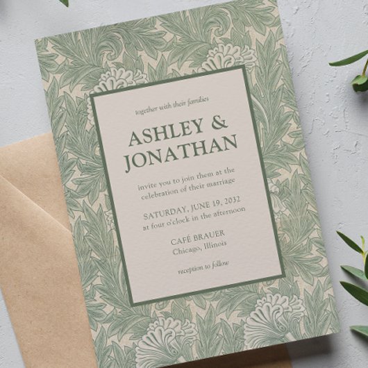 Elegant William Morris Tulip Pattern Wedding Einladung