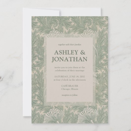 Elegant William Morris Tulip Pattern Wedding Einladung (Vorderseite)