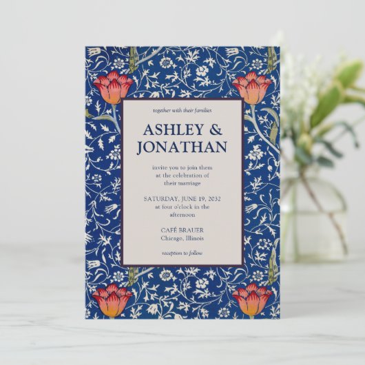 Elegant William Morris Willow Pattern Wedding Einladung (Stehend Vorderseite)