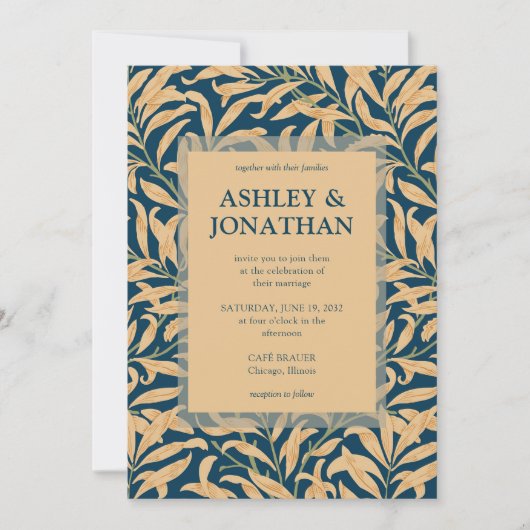 Elegant William Morris Willow Pattern Wedding Einladung (Vorderseite)