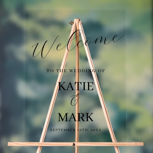 Elegant Willkommen auf unserem Hochzeitszeichen Acrylschild (Neutral)