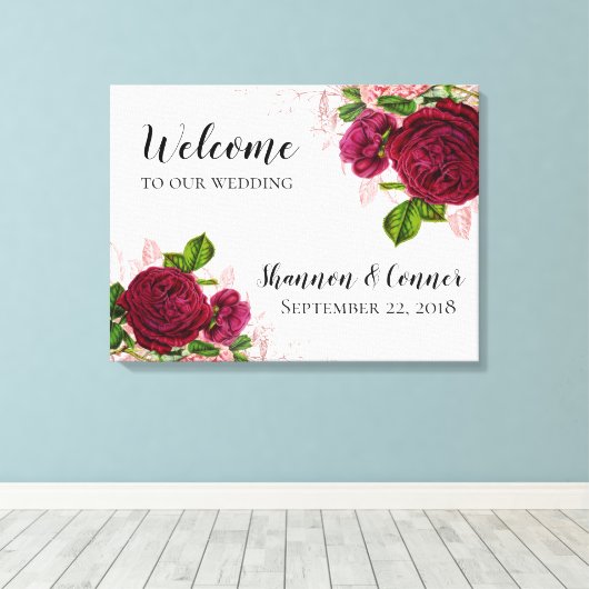 Elegant Willkommen in unserer Hochzeitsfeier-Leinw Leinwanddruck (Insitu (Holzboden))