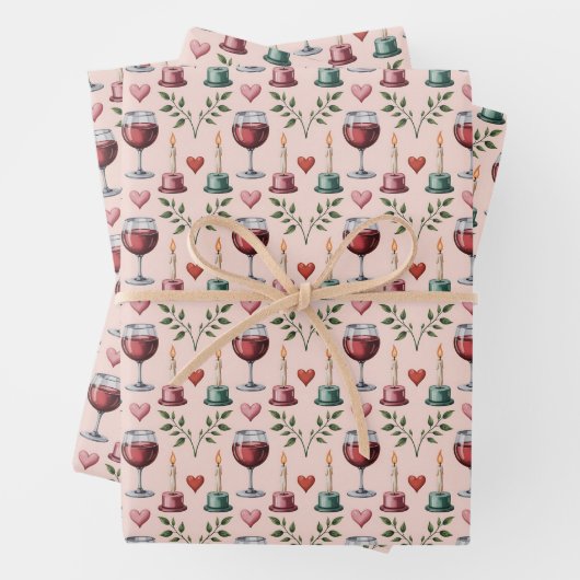 Elegant wine candles tiled pattern geschenkpapier set (Beispiel)