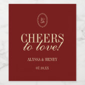 Elegant Wine Red "Cheers to Love" Wedding Weinetikett (Einzelnes Label)