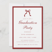 Elegant Wine Red Coquette Bow Graduation Party Einladung (Vorderseite)