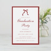 Elegant Wine Red Coquette Bow Graduation Party Einladung (Stehend Vorderseite)
