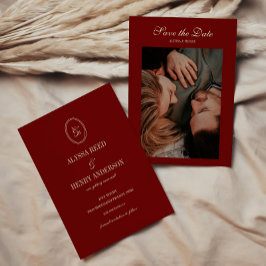Elegant Wine Red Monogram Script Wedding Photo Save The Date