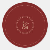 Elegant Wine Red Monogram Wedding Initials Runder Aufkleber (Vorderseite)
