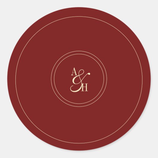 Elegant Wine Red Monogram Wedding Initials Runder Aufkleber (Vorderseite)