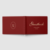 Elegant Wine Red Script Monogram Wedding Gästebuch (Voll)