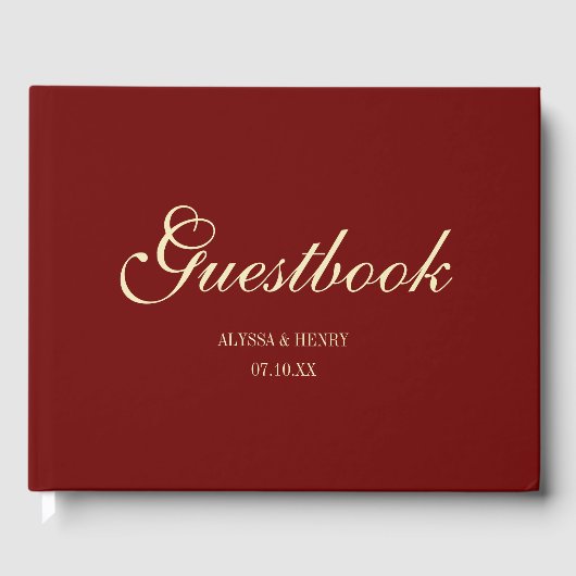 Elegant Wine Red Script Monogram Wedding Gästebuch (Vorderseite)