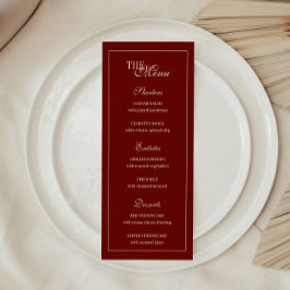 Elegant Wine Red Script Monogram Wedding Menükarte