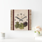 elegant wineglasses with grape clock quadratische wanduhr (Zuhause)