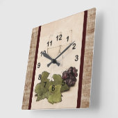 elegant wineglasses with grape clock quadratische wanduhr (Winkel)