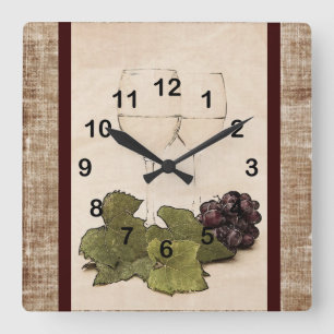 elegant wineglasses with grape clock quadratische wanduhr