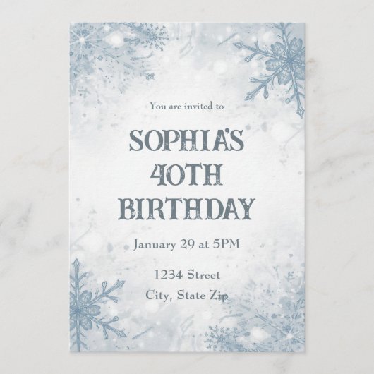 Elegant Winter 40th Birthday Invitation – Frosted Einladung (Vorderseite)