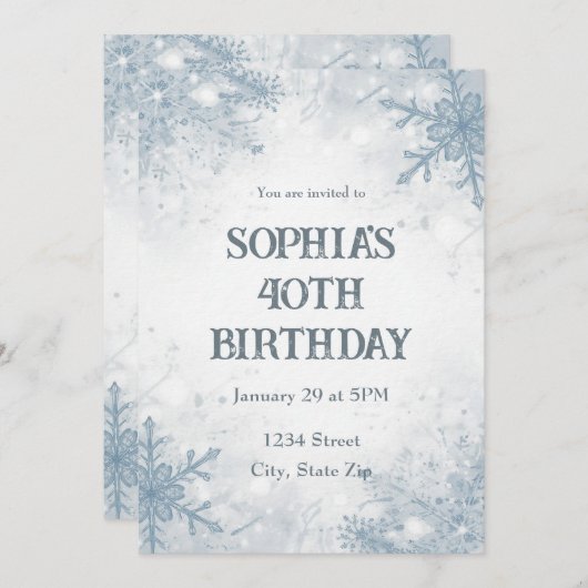 Elegant Winter 40th Birthday Invitation – Frosted Einladung (Vorne/Hinten)