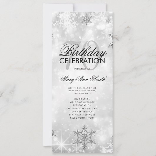 Elegant Winter 70. Geburtstag Programm Silver Menu (Vorderseite)