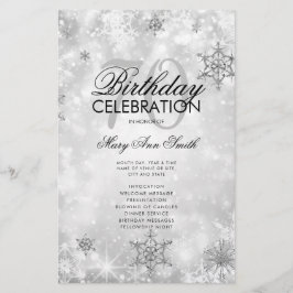 Elegant Winter 70. Geburtstag Programm Silver Menu Flyer