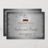 Elegant Winter Antlers Gray Wedding DANK Dankeskarte (Vorne/Hinten)