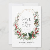 Elegant Winter Berries Greenery Wedding Photo Save The Date (Vorderseite)