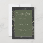 Elegant Winter Berries Pine Black Wedding Photo Save The Date (Rückseite)