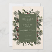 Elegant Winter Berries & Pine Ivory Wedding Einladung (Vorderseite)