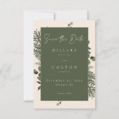 Elegant Winter Berries Pine Ivory Wedding Photo Save The Date (Rückseite)