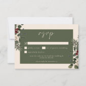 Elegant Winter Berries & Pine Ivory Wedding QR RSVP Karte (Vorderseite)