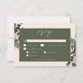 Elegant Winter Berries & Pine Ivory Wedding RSVP Karte (Vorderseite)