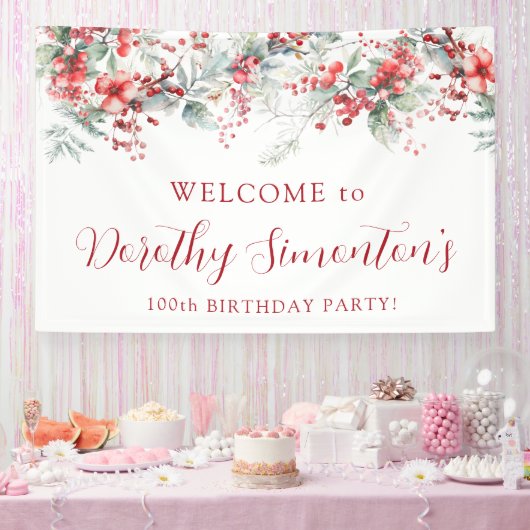 Elegant Winter Berry Botanical 100. Geburtstag Banner (Party)