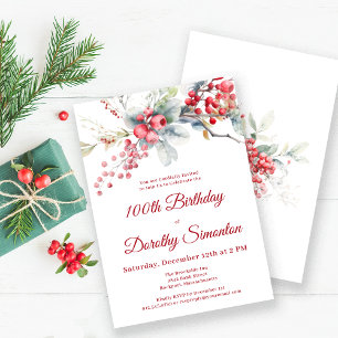 Elegant Winter Berry Botanical 100. Geburtstag Einladung