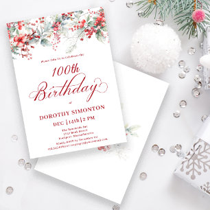 Elegant Winter Berry Botanical 100. Geburtstag Einladung