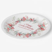 Elegant Winter Berry Botanical 100. Geburtstag Pappteller (Schrägansicht)