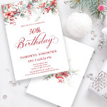 Elegant Winter Berry Botanical 30. Geburtstag Einladung<br><div class="desc">Erleben Sie einen Winterurlaub mit der eleganten Rote Beere und dem wunderschönen Blumenmuster von Salbei. Tiefe rote Beeren sind in Blätter und Ästen eingebettet. Roter Text trägt zur festlichen Stimmung bei. Dieser Artikel ist Teil der Winter Berry Collection. Es enthält Vorlagen, mit denen Sie schnell eine einzigartige Einladungssuite und passende...</div>