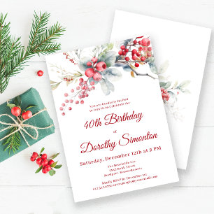 Elegant Winter Berry Botanical 40. Geburtstag Einladung