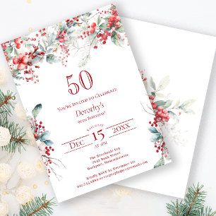Elegant Winter Berry Botanical 50. Geburtstag Einladung