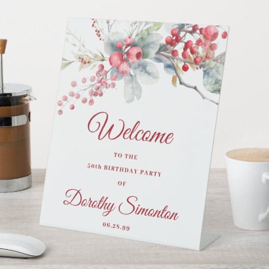 Elegant Winter Berry Botanical 50. Geburtstag Sockelschild (In Situ)