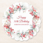 Elegant Winter Berry Botanical 50. Geburtstag Untersetzer (Vorderseite)