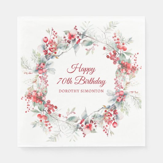 Elegant Winter Berry Botanical 70. Geburtstag Serviette (Vorderseite)