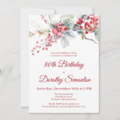 Elegant Winter Berry Botanical 80. Geburtstag Einladung (Vorderseite)