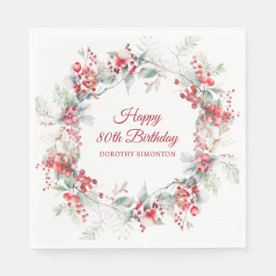 Elegant Winter Berry Botanical 80. Geburtstag Serviette
