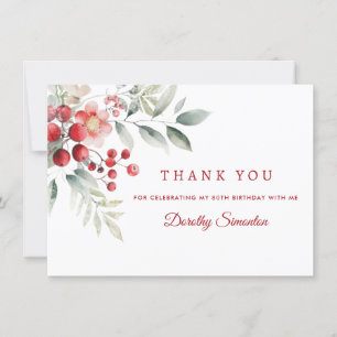 Elegant Winter Berry Botanical 80. Geburtstagswohn Dankeskarte