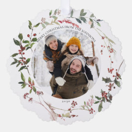 Elegant Winter Berry Frohe Weihnachts Foto Wreath Ornament Karte