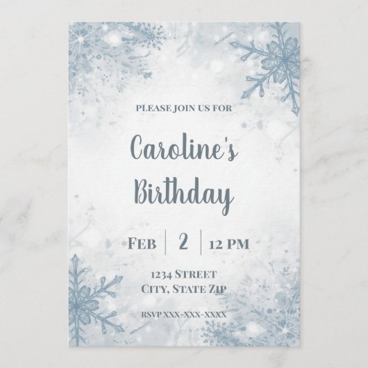 Elegant Winter Birthday Invitation – Snowflakes Einladung (Vorderseite)