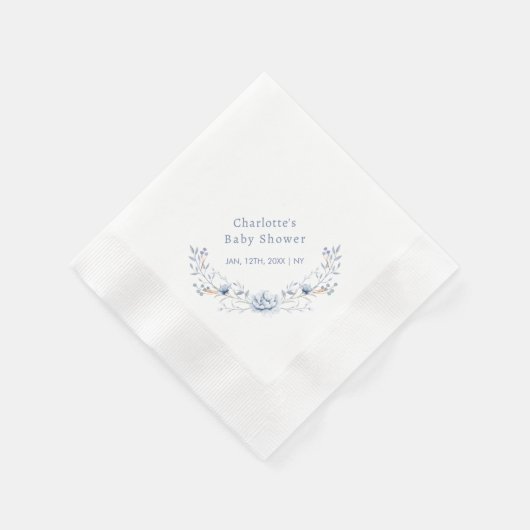 Elegant Winter Blue Floral Wreath Baby Shower Serviette (Ecke)