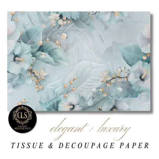 Elegant Winter Blue Florals Luxe Aesthetics  Seidenpapier